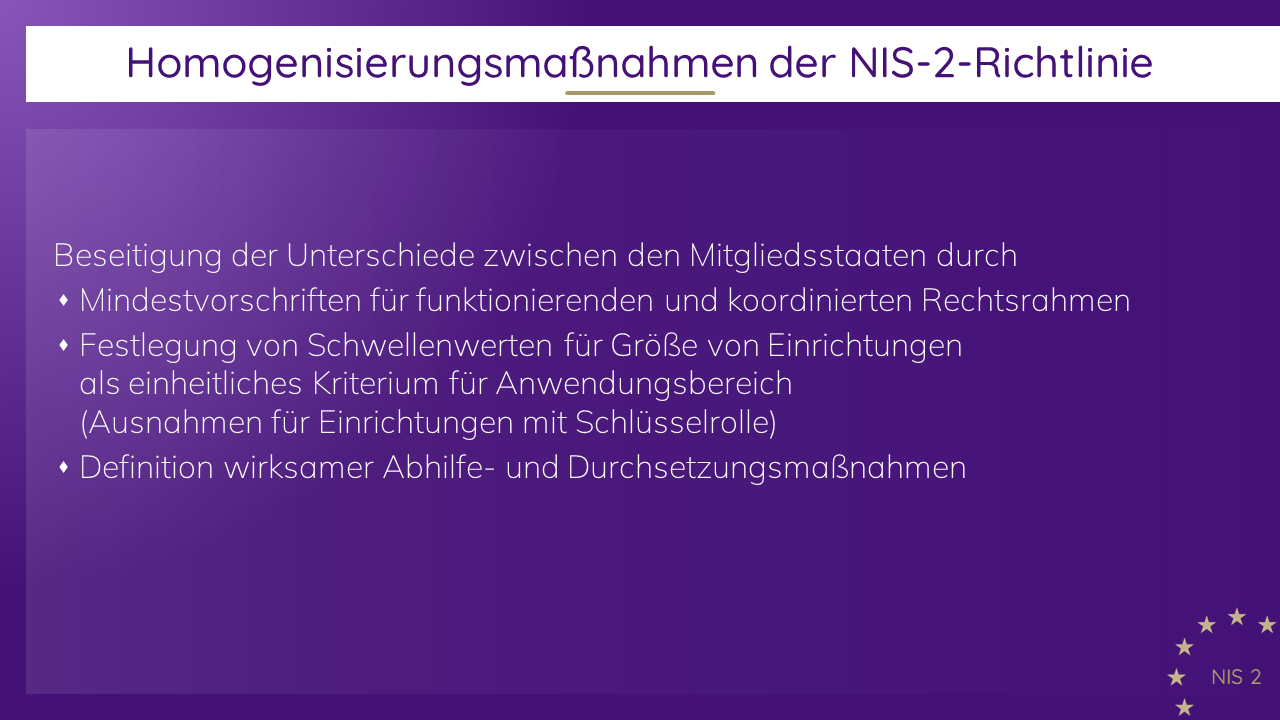 NIS-2-Richtlinie - Homogenisierungsmaßnahmen der NIS-2-Richtlinie